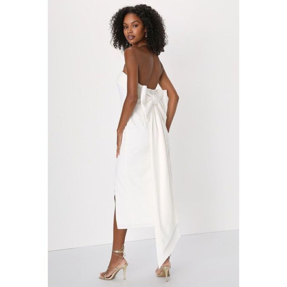 Lulus Fabulous Phenomenon White Strapless Bow Midi Dress - Size M